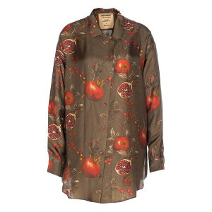���}�E���� ���f�B�[�X �V���c �g�b�v�X Pomegranate-print asymmetrical-buttoned top Brown
