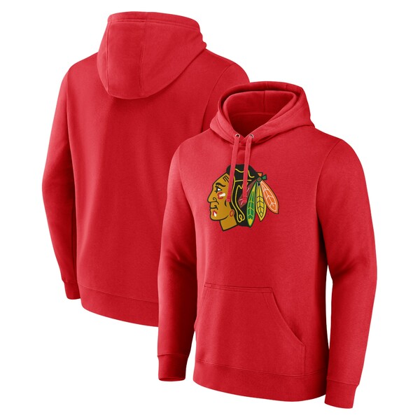 ファナティクス メンズ パーカー・スウェットシャツ アウター Chicago Blackhawks Fanatics Branded Primary Logo Pullover Hoodie Red