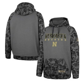 コロシアム メンズ パーカー・スウェットシャツ アウター Nebraska Huskers Colosseum OHT Military Appreciation Camo Stack Raglan Pullover Hoodie Charcoal