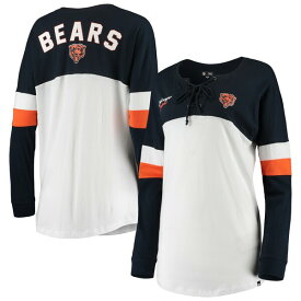 ニューエラ レディース Tシャツ トップス Chicago Bears New Era Women's Athletic Varsity LaceUp VNeck Long Sleeve TShirt White/Navy