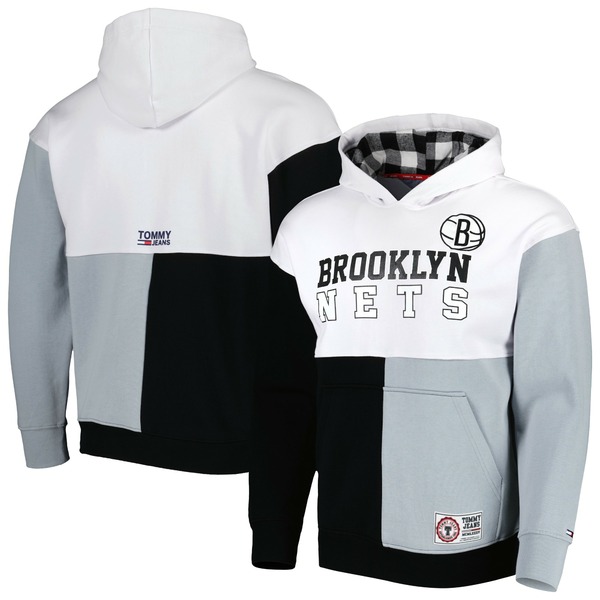 トミーヒルフィガー メンズ パーカー・スウェットシャツ アウター Brooklyn Nets Tommy Jeans Andrew Split Pullover Hoodie White Black