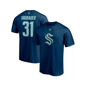 t@ieBNX Y Vc gbvX Men's Philipp Grubauer Deep Sea Blue Seattle Kraken Authentic Stack Name and Number T-shirt Deep Sea Blue