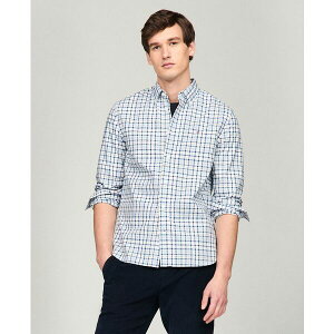 g~[ qtBK[ Y Vc gbvX Men's Flex Poplin Tartan Regular-Fit Long-Sleeve Shirt Deep Indigo/ Breezy Blue Check