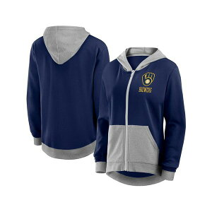 �t�@�i�e�B�N�X ���f�B�[�X �J�b�g�\�[ �g�b�v�X Women's Navy Milwaukee Brewers Hit It French Terry Full-Zip Hoodie Navy, Steel