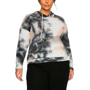 �R�C��1804 ���f�B�[�X �p�[�J�[�E�X�E�F�b�g�V���c �A�E�^�[ Plus Size Brushed Tie Dye Waffle Drawstring Sweatshirt Gray