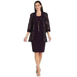 �A�[���A���h�G�����`���[�Y ���f�B�[�X �����s�[�X �g�b�v�X Petite 2-Piece Embroidered and Sequin Cutout Jacket with Tank Dress Plum
