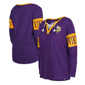 ニューエラ レディース Tシャツ トップス Minnesota Vikings New Era Women's LaceUp Notch Neck Long Sleeve TShirt Purple