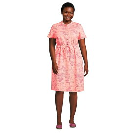 ランズエンド レディース ワンピース トップス Women's Plus Size Rayon Short Sleeve Button Front Dress Crisp peach/pink island scenic