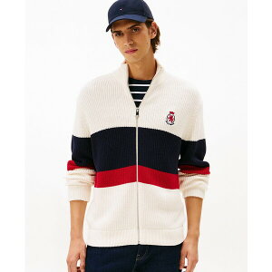 �g�~�[ �q���t�B�K�[ �����Y �j�b�g&�Z�[�^�[ �A�E�^�[ Men's Zip-Through Stripe Logo Sweater Ivory Petal