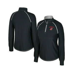 �R���V�A�� ���f�B�[�X �J�b�g�\�[ �g�b�v�X Women's Black Washington State Cougars Bikram Raglan Quarter-Zip Top Black