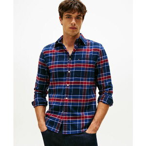 g~[ qtBK[ Y Vc gbvX Men's Flannel Tartan Check Shirt Preppy Navy/Check