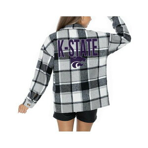 Q[fC fB[X WPbgu] AE^[ Women's Grey Kansas State Wildcats Long Sleeve Brushed Plaid Button-Up Overshirt Jacket Gray