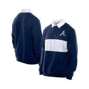 �j���[�G�� �����Y �V���c �g�b�v�X Men's Navy Atlanta Braves Throwback Prep Color Block Rugby Polo Shirt Navy