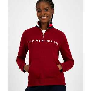 g~[ qtBK[ fB[X p[J[EXEFbgVc AE^[ Women's Quarter Zip Embroidered Logo Sweatshirt Crimson