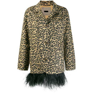 �V���l�b�^ �����B�b�c�@ ���f�B�[�X �R�[�g �A�E�^�[ Feather trim leopard print coat Neutrals