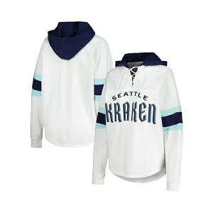J[oNX fB[X Jbg\[ gbvX Women's White/Deep Sea Blue Seattle Kraken Goal Zone Long Sleeve Lace-Up Hoodie T-Shirt White, Deep Sea Blue