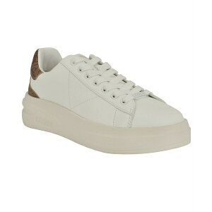 QX fB[X Xj[J[ V[Y Women's Elbina Contrast Heel Platform Lace-Up Sneakers White/Medium Brown Logo