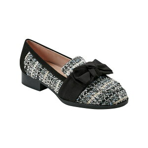 oh[m fB[X Xb|E[t@[ V[Y Women's Lindio Bow Slip On Tailored Loafers Black/White Boucle
