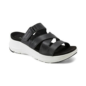 bN|[g fB[X T_ V[Y Women's Qwyn Slip-On Strappy Casual Wedge Sandals Black Leather