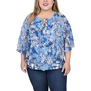�j���[���[�N�R���N�V���� ���f�B�[�X �J�b�g�\�[ �g�b�v�X Plus Size Chiffon Poncho Top with Ring Light Blue White Floral