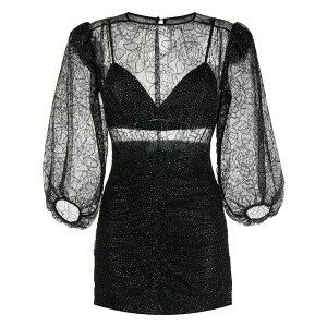 �j�b�T ���f�B�[�X �����s�[�X �g�b�v�X Long-sleeve embroidered minidress Black