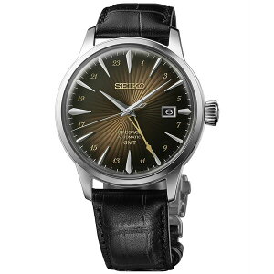 セイコー メンズ 腕時計 アクセサリー Men's Automatic Presage Cocktail Time Black Leather Strap Watch 40mm Brown