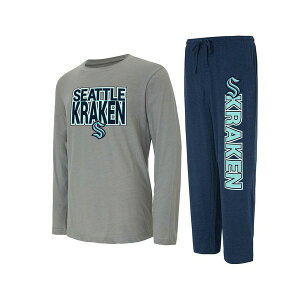 RZvgX|[c Y TVc gbvX Men's Navy, Gray Seattle Kraken Meter Long Sleeve T-shirt and Pants Sleep Set Navy, Gray