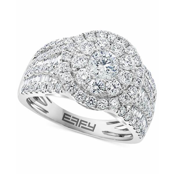 エフィー コレクション レディース リング アクセサリー EFFYreg; Diamond Round  Baguette Halo Cluster Engagement Ring (2 ct. in 14k White Gold White Gold