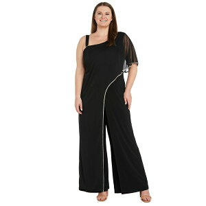 A[AhG`[Y fB[X s[X gbvX Plus Size Asymmetric-Neck Overlay Jumpsuit Black