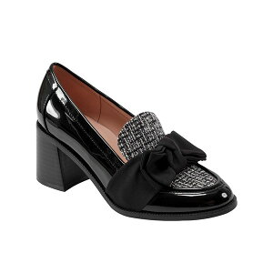 oh[m fB[X Xb|E[t@[ V[Y Women's Korrar Bow Stacked Block Heel Loafers Black Patent/Boucle
