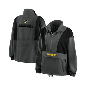 EFA oC GEAh[Y fB[X WPbgu] AE^[ Women's Charcoal Milwaukee Brewers Packable Half-Zip Jacket Charcoal