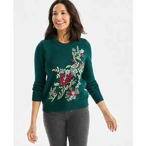 X^CAhR[ fB[X jbg&Z[^[ AE^[ Petite Whimsy Floral Long Sleeves Pull-On Sweater, Macy's Exclusive Celebrate Pine