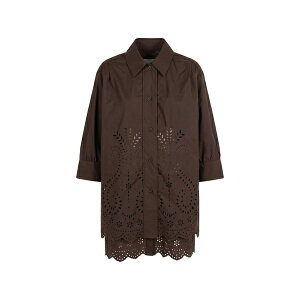 ���C���C�W�F�C ���f�B�[�X �V���c �g�b�v�X Broderie-anglaise scalloped-hem shirt Brown