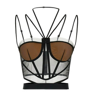�l���V �h�W���J ���f�B�[�X �J�b�g�\�[ �g�b�v�X Sheer-panelled corset top Black