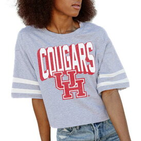 ゲームデイ レディース Tシャツ トップス Houston Cougars Gameday Couture Women's No Shortcuts Drop Shoulder Sleeve Stripe Cropped TShirt Gray