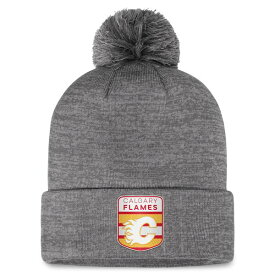 ファナティクス メンズ 帽子 アクセサリー Calgary Flames Fanatics Authentic Pro Home Ice Cuffed Knit Hat with Pom Gray