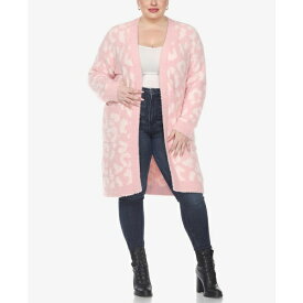 ホワイトマーク レディース ニット&セーター アウター Plus Size Leopard Print Open Front Sherpa Sweater Pink