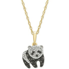 ラップド メンズ ネックレス・チョーカー アクセサリー Black & White Diamond Panda 18" Pendant Necklace (1/10 ct. t.w.) in 10k Gold, Created for Macy's Yellow Gold
