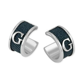 ゲス レディース ピアス＆イヤリング アクセサリー Silver-Tone Small Denim Logo Hoop Earrings, 1" Silver