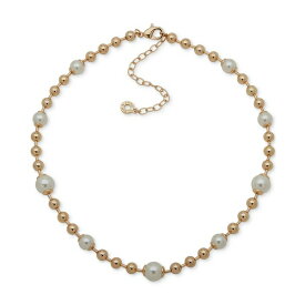 アンクライン レディース ネックレス・チョーカー・ペンダントトップ アクセサリー Gold-Tone & Imitation Pearl Beaded Collar Necklace, 16" + 3" extender Crystal