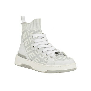 QX fB[X Xj[J[ V[Y Women's Mannen Knit Lace Up Hi Top Fashion Sneakers White Logo
