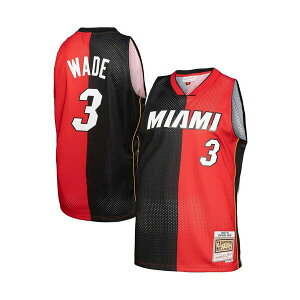 ~b`F&lX Y Vc gbvX Men's Dwyane Wade Black, Red Miami Heat Big and Tall Hardwood Classics 2005-06 Split Swingman Jersey Black, Red