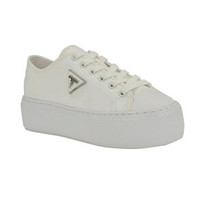 QX fB[X Xj[J[ V[Y Women's Joezi Triangle Logo Platform Lace-Up Sneakers White Canvas