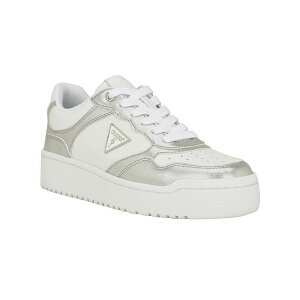 QX fB[X Xj[J[ V[Y Miram Platform Lace-Up Court Sneakers Silver Metallic/White