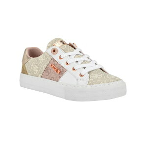 QX fB[X Xj[J[ V[Y Women's Loven Lace-Up Sneakers Natural/Gold Metallic Logo