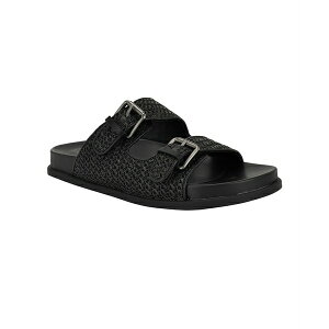 JoNC fB[X T_ V[Y Women's Vibe Double Band Slip-On Flat Sandals Black Saffiano