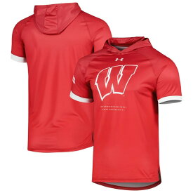 アンダーアーマー メンズ Tシャツ トップス Wisconsin Badgers Under Armour OnCourt Raglan Hoodie TShirt Red