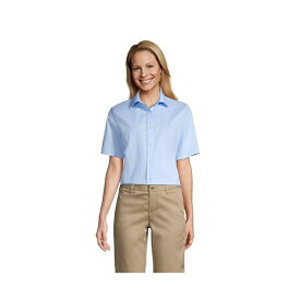 ランズエンド レディース カットソー トップス Women's School Uniform No Gape Short Sleeve Stretch Shirt Light sea blue