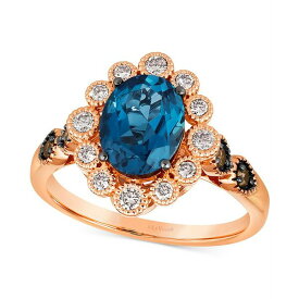 ルヴァン レディース リング アクセサリー Deep Sea Blue Topaz (1-3/4 ct. t.w.) & Diamond (3/8 ct. t.w.) Halo Ring in 14k Rose Gold No Color