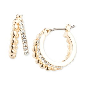ラルフローレン レディース ピアス＆イヤリング アクセサリー Gold-Tone Small Pav&eacute; & Bead Split Hoop Earrings, 0.62" White